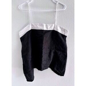 DKNY Tank Womens Large Black White Linen Boxy Minimalist‎ Quiet Luxury Resort